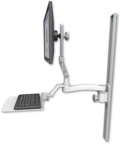 AccessMount™ Ultra 510 LCD mount on a 36" wall track slider with a 12" flat keyboard tray and an 11" arm