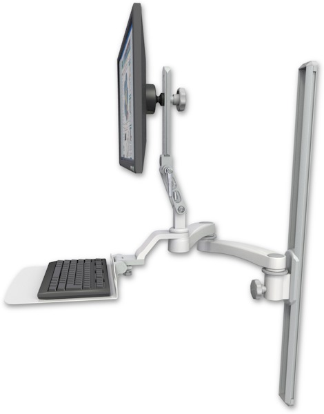 AccessMount™ Ultra 510 LCD mount on a 36" wall track slider with a 12" flat keyboard tray and a 20" double-arm