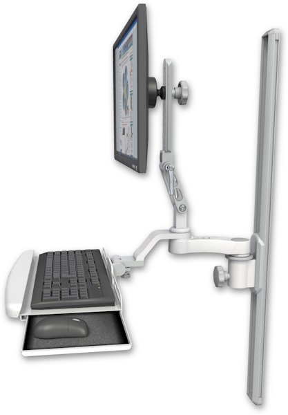 AccessMount™ Ultra 510 LCD mount on a 36" wall track slider with a wrist-rest keyboard tray and an 6" arm