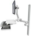 AccessMount™ Ultra 510 LCD mount on a 36" wall track slider with a work surface tray and slide-out keyboard tray and a 20" double-arm