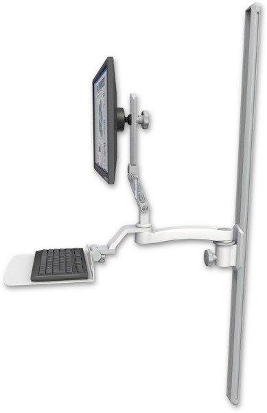 AccessMount™ Ultra 510 LCD mount on a 50" wall track slider with a 12" flat keyboard tray and an 11" arm
