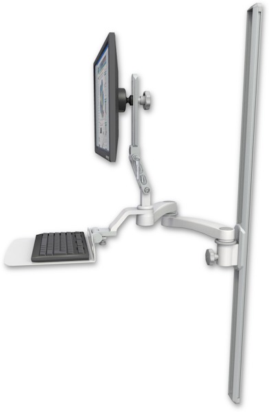 AccessMount™ Ultra 510 LCD mount on a 50" wall track slider with a 12" flat keyboard tray and a 20" double-arm