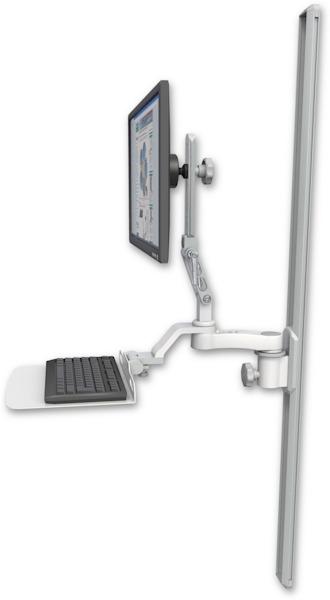AccessMount™ Ultra 510 LCD mount on a 50" wall track slider with a 12" flat keyboard tray and an 6" arm