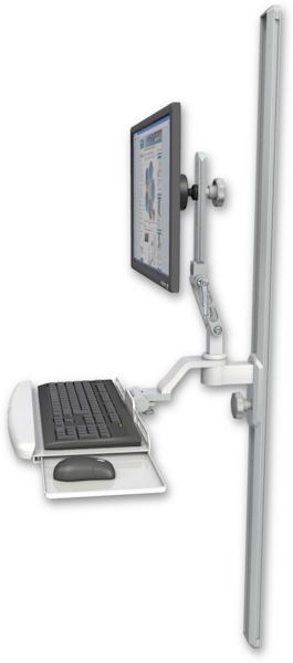 AccessMount™ Ultra 510 LCD mount on a 50" wall track slider with a wrist-rest keyboard tray
