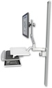 AccessMount™ Ultra 510 LCD mount on a 50" wall track slider with a work surface tray and slide-out keyboard tray and an 6" arm