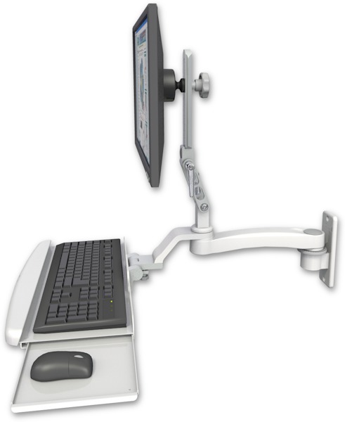 AccessMount™ Ultra 510 LCD wall mount with a wrist-rest keyboard tray and an 11" arm