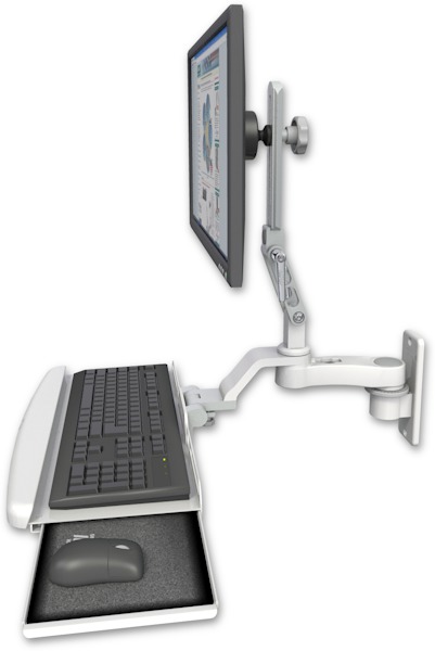 AccessMount™ Ultra 510 LCD wall mount with a wrist-rest keyboard tray and an 6" arm