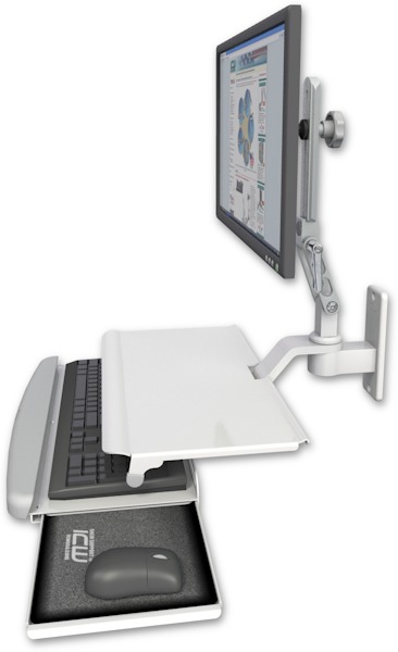 AccessMount™ Ultra 510 LCD wall mount with a work surface tray and slide-out keyboard tray