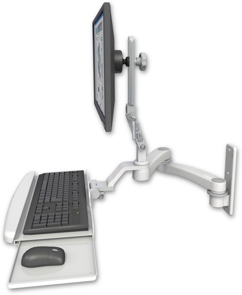 AccessMount™ Ultra 510 LCD wall mount with a wrist-rest keyboard tray and a 20" double-arm