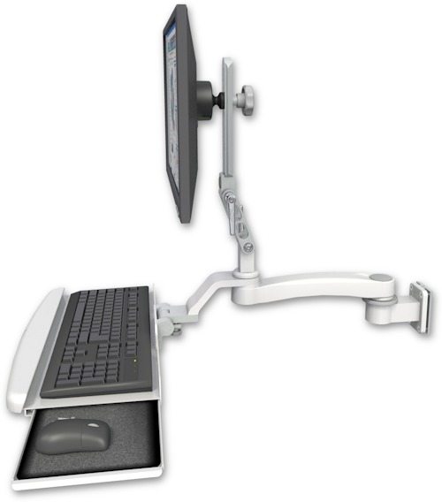 AccessMount™ Ultra 510 LCD 3.5" wall mount with a wrist-rest keyboard tray and an 11" arm