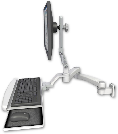 AccessMount™ Ultra 510 LCD 3.5" wall mount with a wrist-rest keyboard tray and a 20" double-arm