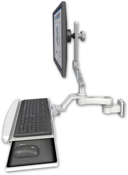 AccessMount™ Ultra 510 LCD 3.5" wall mount with a wrist-rest keyboard tray and an 6" arm