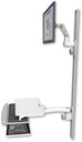 AccessMount™ Ultra 500 LCD mount on a 50" wall track with separate arms, a work surface tray and slide-out keyboard tray, and an 11" arm
