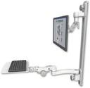 AccessMount™ Inverted Ultra 500 LCD mount on a 36" wall track with separate arms, a 12" flat paralink keyboard tray, and an 11" arm