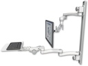 AccessMount™ Inverted Ultra 500 LCD mount on a 36" wall track with separate arms, a 12" flat paralink keyboard tray, and two 20" double-arms