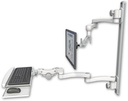 AccessMount™ Inverted Ultra 500 LCD mount on a 36" wall track with separate arms, a paralink keyboard tray w/ wrist rest bend, and two 20" double-arms