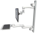AccessMount™ Inverted Ultra 500 LCD mount on a 36" wall track with separate arms, a 12" keyboard tray, and an 11" arm and 20" double-arm
