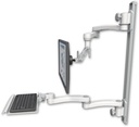 AccessMount™ Inverted Ultra 500 LCD mount on a 36" wall track with separate arms, a 12" keyboard tray, and two 20" double-arms