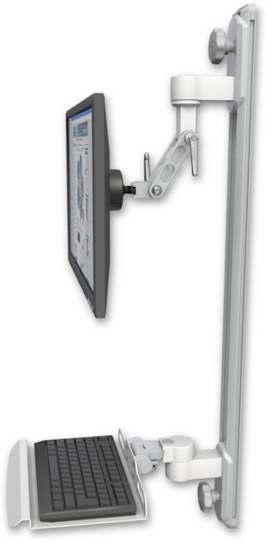 AccessMount™ Inverted Ultra 500 LCD mount on a 36" wall track with separate arms and a 12" keyboard tray