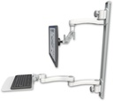 AccessMount™ Inverted Ultra 500 LCD mount on a 36" wall track with separate arms, a 12" flat keyboard tray, and an 11" arm and 20" double-arm