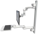 AccessMount™ Inverted Ultra 500 LCD mount on a 36" wall track with separate arms, a 12" flat keyboard tray, and two 20" double-arms