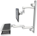 AccessMount™ Inverted Ultra 500 LCD mount on a 36" wall track with separate arms, a wrist-rest keyboard tray, and an 11" arm and 20" double-arm