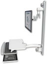 AccessMount™ Inverted Ultra 500 LCD mount on a 36" wall track with separate arms, a work surface tray and slide-out keyboard tray, and an 11" arm