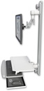 AccessMount™ Inverted Ultra 500 LCD mount on a 36" wall track with separate arms and a work surface tray and slide-out keyboard tray