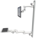 AccessMount™ Inverted Ultra 500 LCD mount on a 50" wall track with separate arms, a 12" paralink keyboard tray, and an 11" arm and 20" double-arm