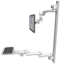 AccessMount™ Inverted Ultra 500 LCD mount on a 50" wall track with separate arms, a 12" paralink keyboard tray, and two 20" double-arms