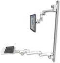 AccessMount™ Inverted Ultra 500 LCD mount on a 50" wall track with separate arms, a 12" flat paralink keyboard tray, and two 20" double-arms