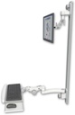 AccessMount™ Inverted Ultra 500 LCD mount on a 50" wall track with separate arms, a paralink keyboard tray w/ wrist rest bend, and an 11" arm