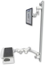 AccessMount™ Inverted Ultra 500 LCD mount on a 50" wall track with separate arms, a paralink keyboard tray w/ wrist rest bend, and a 20" double-arm