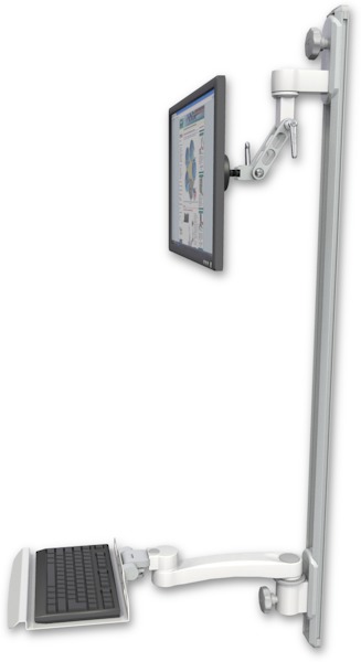 AccessMount™ Inverted Ultra 500 LCD mount on a 50" wall track with separate arms, a 12" keyboard tray, and an 11" arm