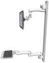 AccessMount™ Inverted Ultra 500 LCD mount on a 50" wall track with separate arms, a 12" keyboard tray, and an 11" arm and 20" double-arm