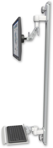 AccessMount™ Inverted Ultra 500 LCD mount on a 50" wall track with separate arms and a 12" keyboard tray