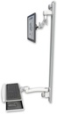AccessMount™ Inverted Ultra 500 LCD mount on a 50" wall track with separate arms, a wrist-rest keyboard tray, and an 11" arm