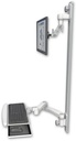 AccessMount™ Inverted Ultra 500 LCD mount on a 50" wall track with separate arms, a wrist-rest keyboard tray, and a 20" double-arm