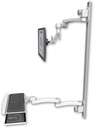 AccessMount™ Inverted Ultra 500 LCD mount on a 50" wall track with separate arms, a wrist-rest keyboard tray, and two 20" double-arms