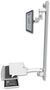 AccessMount™ Inverted Ultra 500 LCD mount on a 50" wall track with separate arms, a work surface tray and slide-out keyboard tray, and an 11" arm