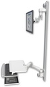 AccessMount™ Inverted Ultra 500 LCD mount on a 50" wall track with separate arms, a work surface tray and slide-out keyboard tray, and a 20" double-arm