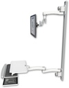 AccessMount™ Inverted Ultra 500 LCD mount on a 50" wall track with separate arms, a work surface tray and slide-out keyboard tray, and an 11" arm and 20" double-arm