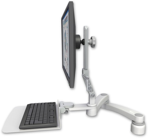 AccessMount™ Ultra 510 LCD desk mount with a 1" riser, a 12" flat keyboard tray, and a 20" double-arm
