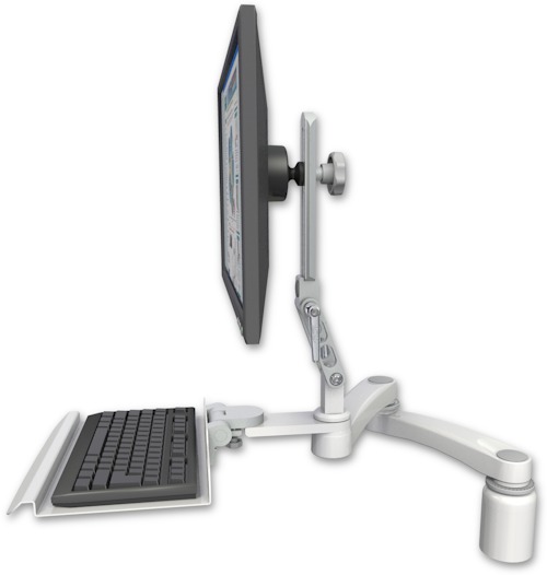 AccessMount™ Ultra 510 LCD desk mount with a 3" riser, a 12" keyboard tray, and a 20" double-arm