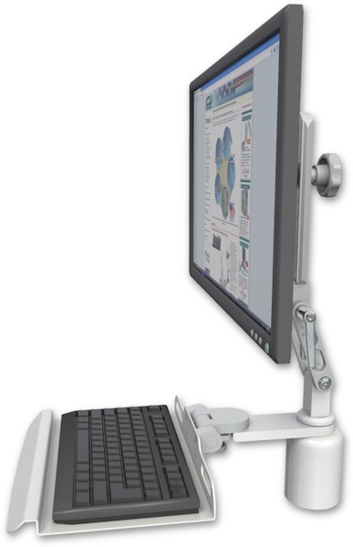 AccessMount™ Ultra 510 LCD desk mount with a 3" riser and a 12" keyboard tray