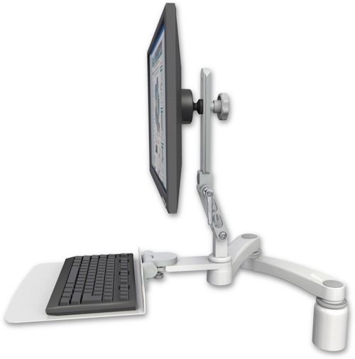 AccessMount™ Ultra 510 LCD desk mount with a 3" riser, a 12" flat keyboard tray, and a 20" double-arm