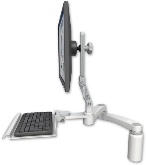 AccessMount™ Ultra 510 LCD desk mount with a 5" riser, a 12" keyboard tray, and a 20" double-arm