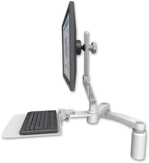 AccessMount™ Ultra 510 LCD desk mount with a 5" riser, a 12" flat keyboard tray, and a 20" double-arm