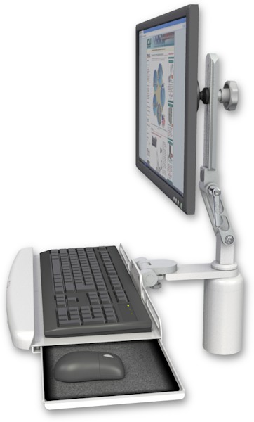 AccessMount™ Ultra 510 LCD desk mount with a 5" riser and a wrist-rest keyboard tray