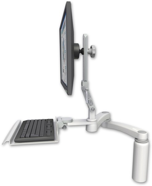 AccessMount™ Ultra 510 LCD desk mount with a 7.5" riser, a 12" keyboard tray, and a 20" double-arm